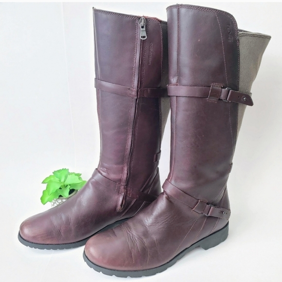 Teva DeLa Vina  Leather Canvas Waterproof Tall Riding Boots Size 6.5 - Picture 1 of 16